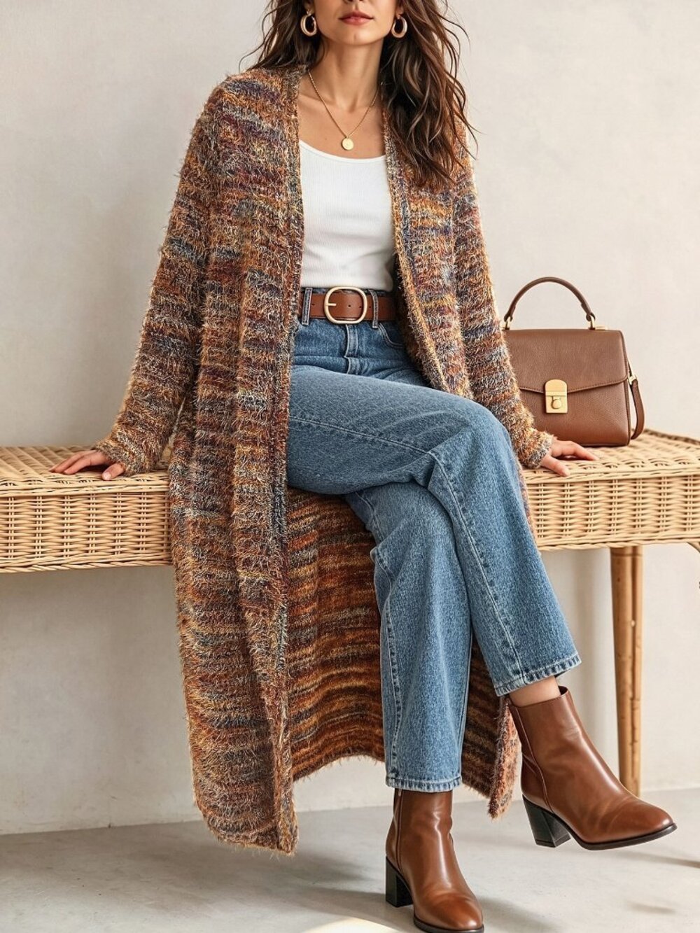Multicolor Fuzzy Women's Casual Plus Size Long Teddy Cardigan